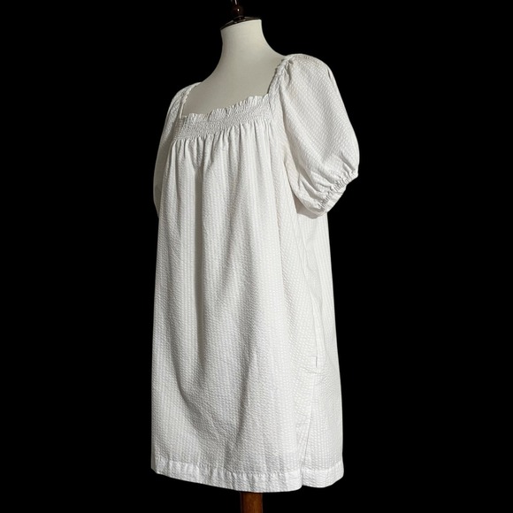 Madewell Puff-Sleeve A-Line Mini Dress in Seersucker Stripe Size L - Picture 6 of 10